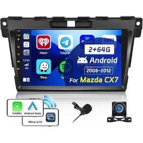Roinvou 2+64G Android 13 CarPlay Stereo لـ 2006-2012 Mazda CX7، راديو CarPlay لاسلكي مدمج مع Android Auto، شاشة لمس 9 بوصات في لوحة القيادة GPS ودعم مرآة Link BT HiFi WiFi RDS SWC