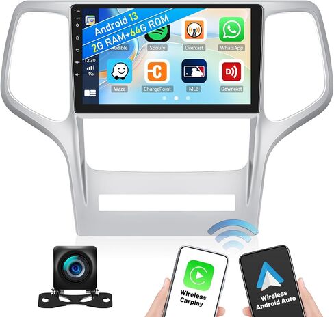 [2+64G] ستيريو سيارة Android 13 لسيارة Jeep Grand Cherokee WK 2008-2013 مع Apple Carplay اللاسلكي وAndroid Auto، راديو سيارة 9 بوصة مع بلوتوث FM/RDS WiFi GPS Navigation Dual USB HiFi+AHD كاميرا احتياطية in Kuwait