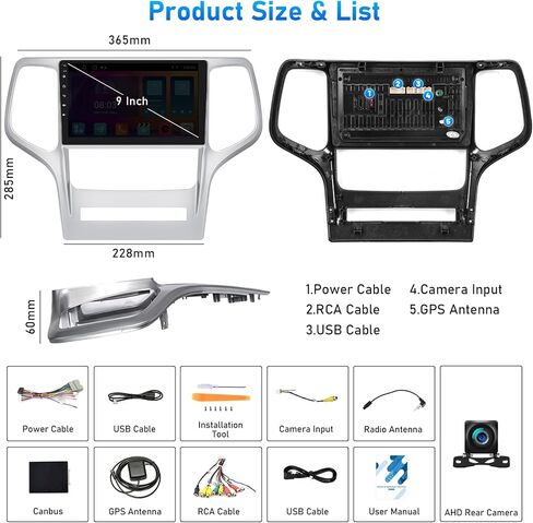 [2+64G] ستيريو سيارة Android 13 لسيارة Jeep Grand Cherokee WK 2008-2013 مع Apple Carplay اللاسلكي وAndroid Auto، راديو سيارة 9 بوصة مع بلوتوث FM/RDS WiFi GPS Navigation Dual USB HiFi+AHD كاميرا احتياطية in Kuwait