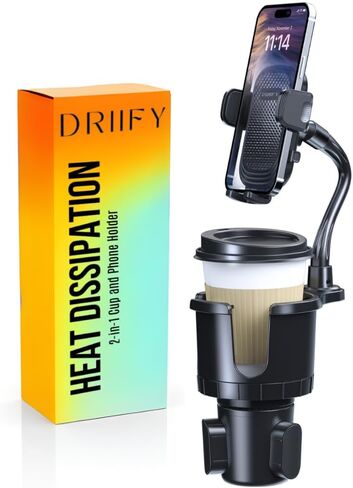 DRIIFY Cup Phone Holder for Car with COOLING FEATURE, Cup Holder Phone Holder, Cup Holder Phone Mount, Phone Cup Holder for Car, cup Phone Holder, Cell Phone Cup Holder, Cupholder Phone Holder for Car in Saudi Arabia