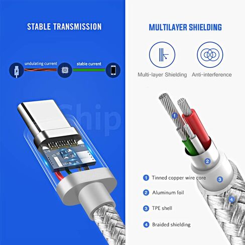 سلك شاحن لاجهزة ال جي V40 V35 Q7 G8 G7 Thinq k51 Q70 V60 G6 ستايلو 6 ستايلو 5 V30 V20، كيبل شحن سريع USB C، سلك شحن 3 قدم 6 قدم، 4 قطع in Kuwait