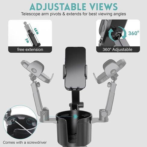 حامل أكواب مطور 2 في 1 من SEVEN SPARTA لحامل أكواب السيارة وقاعدة قابلة للتعديل مع حامل كوب قابل للدوران 360 درجة للسيارة متوافق مع iPhone Samsung Galaxy جميع الهواتف الذكية in Kuwait