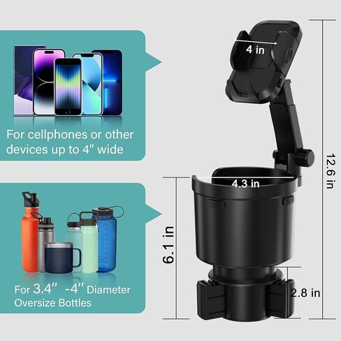 حامل أكواب مطور 2 في 1 من SEVEN SPARTA لحامل أكواب السيارة وقاعدة قابلة للتعديل مع حامل كوب قابل للدوران 360 درجة للسيارة متوافق مع iPhone Samsung Galaxy جميع الهواتف الذكية in Kuwait