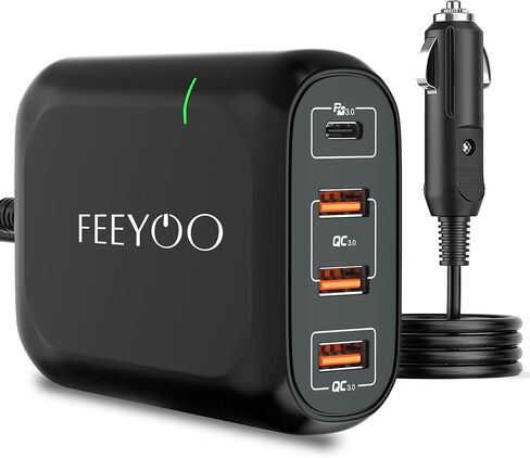 شاحن سيارة USB C سريع، محول شاحن سيارة FEEYOO 119 وات من النوع C، 4 منافذ QC 3.0 PD 3.0 محول شاحن هاتف سيارة سريع الشحن، متوافق مع أجهزة الكمبيوتر المحمول، Samsung، Android، iPhone، iPad، MacBook، Google Pixel in Kuwait