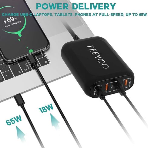 شاحن سيارة USB C سريع، محول شاحن سيارة FEEYOO 119 وات من النوع C، 4 منافذ QC 3.0 PD 3.0 محول شاحن هاتف سيارة سريع الشحن، متوافق مع أجهزة الكمبيوتر المحمول، Samsung، Android، iPhone، iPad، MacBook، Google Pixel in Kuwait