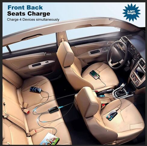 شاحن سيارة USB C سريع، محول شاحن سيارة FEEYOO 119 وات من النوع C، 4 منافذ QC 3.0 PD 3.0 محول شاحن هاتف سيارة سريع الشحن، متوافق مع أجهزة الكمبيوتر المحمول، Samsung، Android، iPhone، iPad، MacBook، Google Pixel in Kuwait