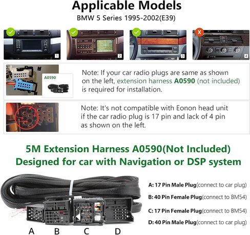 ستيريو سيارة Eonon Android 10، CarPlay & Android Auto Car Stereo، راديو سيارة 7 بوصة متوافق مع BMW 5 Series 1995-2002 (E39)، DSP مدمج، بلوتوث 5.0-Q49SE in Saudi Arabia