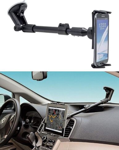 حامل رقمي للسيارة، حامل هاتف فاخر على الزجاج الأمامي لهاتف Samsung Galaxy S9 S8 S7 Plus، Note 8 9، Tab A E 5 4 S3 S4 (كل 5-8") أجهزة لوحية/هواتف مع حامل دوار مضاد للاهتزاز ووصلة ذراع قابلة للتعديل in Kuwait
