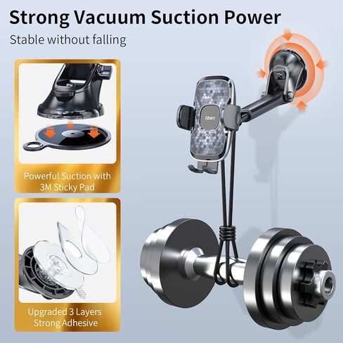 1زيرو حامل هاتف للسيارة [شديد التحمل بشفط] حامل هاتف للسيارة يثبت على لوحة العدادات والزجاج الامامي وفتحة التهوية [حافظة سميكة ومناسب للجوال الكبير] حامل هاتف خلوي 3 في 1 لهاتف ايفون وسامسونج وجميع in Kuwait