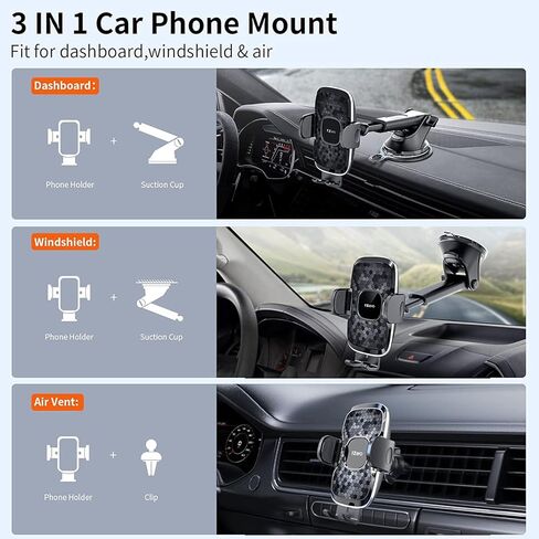 1زيرو حامل هاتف للسيارة [شديد التحمل بشفط] حامل هاتف للسيارة يثبت على لوحة العدادات والزجاج الامامي وفتحة التهوية [حافظة سميكة ومناسب للجوال الكبير] حامل هاتف خلوي 3 في 1 لهاتف ايفون وسامسونج وجميع in Kuwait