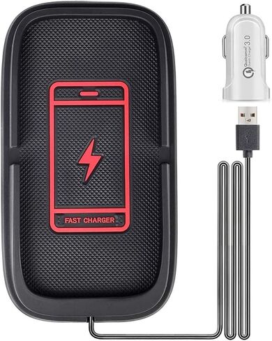 شاحن سيارة لاسلكي، JE Make IT Simple 10 واط قاعدة شحن للهاتف الخلوي حامل لوحة شحن لاسلكي غير قابل للانزلاق لهاتف iPhone 15/14/13/12 Pro Max، Samsung S23/22/S21/S10 (كابل 55 بوصة)، أسود in Kuwait