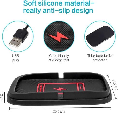 شاحن سيارة لاسلكي، JE Make IT Simple 10 واط قاعدة شحن للهاتف الخلوي حامل لوحة شحن لاسلكي غير قابل للانزلاق لهاتف iPhone 15/14/13/12 Pro Max، Samsung S23/22/S21/S10 (كابل 55 بوصة)، أسود in Kuwait