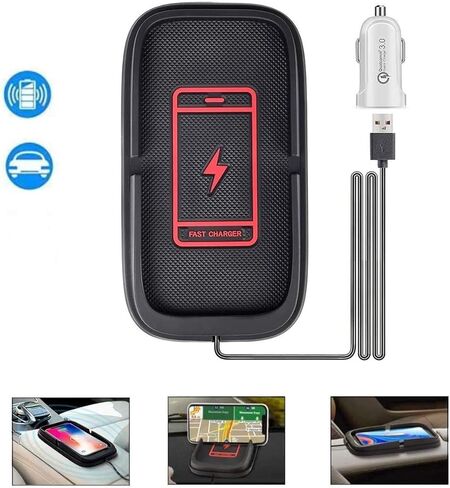 شاحن سيارة لاسلكي، JE Make IT Simple 10 واط قاعدة شحن للهاتف الخلوي حامل لوحة شحن لاسلكي غير قابل للانزلاق لهاتف iPhone 15/14/13/12 Pro Max، Samsung S23/22/S21/S10 (كابل 55 بوصة)، أسود in Kuwait