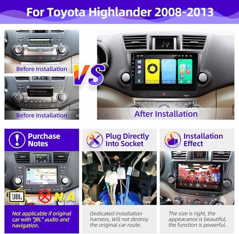 راديو سيارة CGOGC Android 11 متوافق مع Android Auto Wireless Carplay لسيارة Toyota Highlander 2008-2013 1280X720 IPS شاشة تعمل باللمس ستيريو بلوتوث نظام تحديد المواقع العالمي (4G RAM+64G ROM) in Kuwait