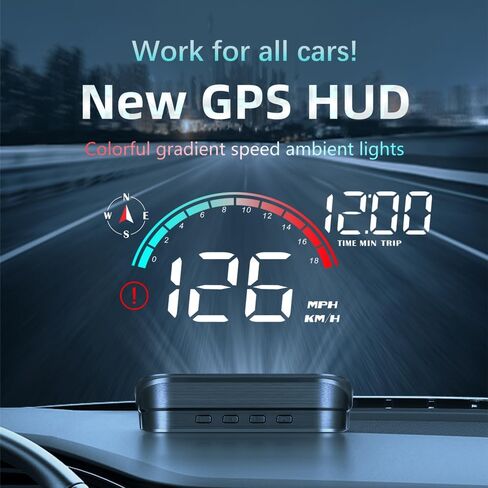 شاشة عرض Liiiyuan M22 لعرض الزجاج الأمامي للسيارات، عداد سرعة السيارة GPS، أضواء محيطة ملونة متدرجة السرعة، اتصال كابل USB مناسب لجميع السيارات in Kuwait