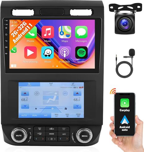 Android 11 Car Stereo Radio for Ford F150 2015-2020 with Wireless CarPlay Android Auto Dual Screen 2+32GB 9" Touch Screen Car Radio with Backup Camera GPS Navigation HiFi Bluetooth FM Audio Receiver in Saudi Arabia