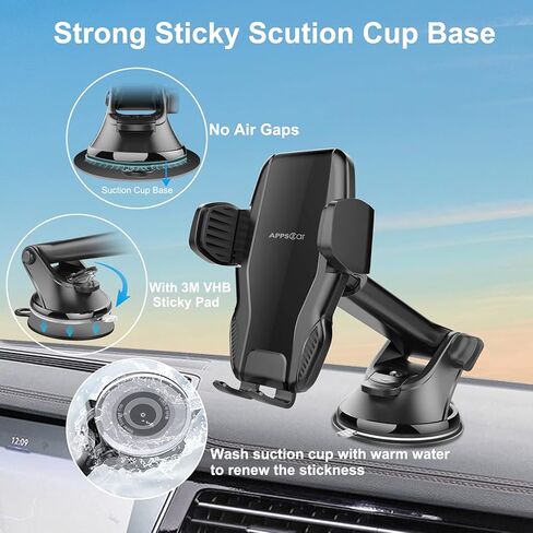 APPS2Car Car Phone Holder Mount, Universal Dashboard Windshield Phone Mount for Car, Sturdy Suction Cup Phone Holder with Strong Sticky Gel, Compatible with iPhone, Samsung and All 4-7 inch Phones in Kuwait
