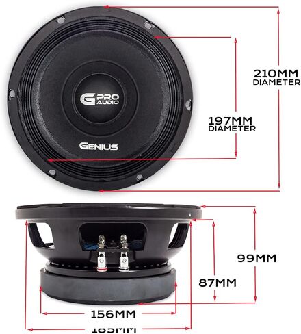 جينيس مكبر صوت متوسط المدى GPRO-M158 8 انش 400 واط بحد اقصى 200 واط ار ام اس عالي الطاقة مع سلة من الالومنيوم للسيارة مغناطيس فريت 4 اوم ورق مقوى مخروطي (1 مكبر صوت) in Kuwait