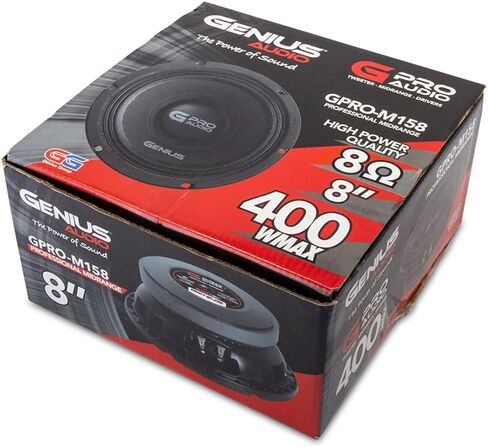 جينيس مكبر صوت متوسط المدى GPRO-M158 8 انش 400 واط بحد اقصى 200 واط ار ام اس عالي الطاقة مع سلة من الالومنيوم للسيارة مغناطيس فريت 4 اوم ورق مقوى مخروطي (1 مكبر صوت) in Kuwait