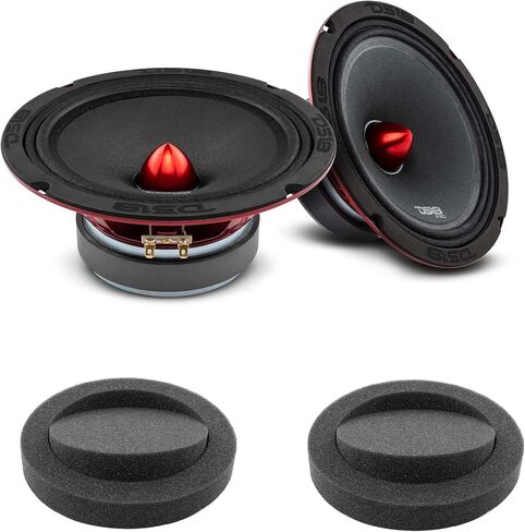 DS18 PRO-X8BM Loudspeaker - 8" Midrange Red Aluminum Bullet 550W Max 275W RMS 8 Ohms + Car Door Foam Speaker Rings Blocker Soundproof Sponge - Great for Car Speaker Insulation - 2 Speakers in Saudi Arabia