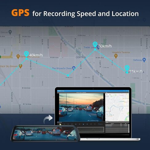 كاميرا قياس مرآة Kingslim DL12 Pro 4K، كاميرا رؤية أمامية وخلفية مقاس 12 بوصة للسيارات مع مستشعر سوني مزدوج، نظام تحديد المواقع العالمي (GPS)، رؤية ليلية فائقة، كاميرا احتياطية ومساعد ركن السيارة، أسود in Kuwait