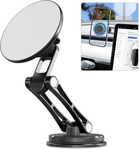 حامل موبايل مغناطيسي قوي من يولانزي، حامل سيارة ماج سيف لسيارة تيسلا موديل 3 موديل Y، حامل موبايل مخفي قابل للطي من الالومنيوم لايفون 14 13 12 برو ماكس بلس ميني وحافظة ماج سيف in Kuwait