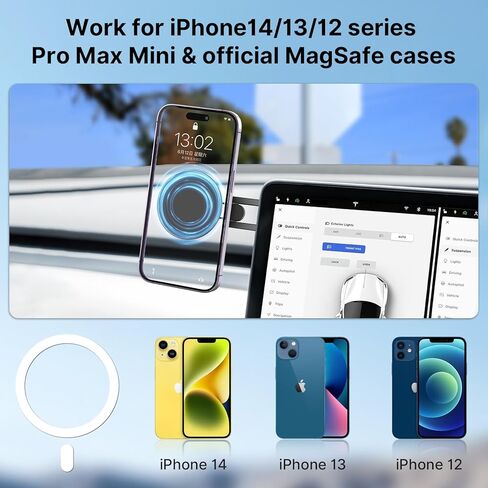 حامل موبايل مغناطيسي قوي من يولانزي، حامل سيارة ماج سيف لسيارة تيسلا موديل 3 موديل Y، حامل موبايل مخفي قابل للطي من الالومنيوم لايفون 14 13 12 برو ماكس بلس ميني وحافظة ماج سيف in Kuwait