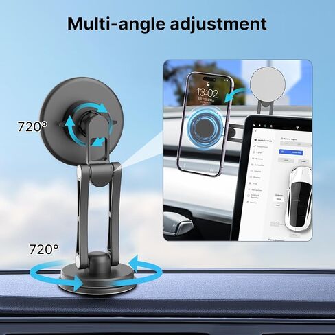 حامل موبايل مغناطيسي قوي من يولانزي، حامل سيارة ماج سيف لسيارة تيسلا موديل 3 موديل Y، حامل موبايل مخفي قابل للطي من الالومنيوم لايفون 14 13 12 برو ماكس بلس ميني وحافظة ماج سيف in Kuwait