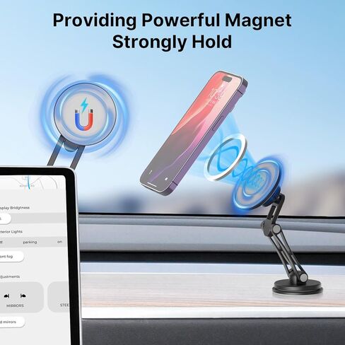 حامل موبايل مغناطيسي قوي من يولانزي، حامل سيارة ماج سيف لسيارة تيسلا موديل 3 موديل Y، حامل موبايل مخفي قابل للطي من الالومنيوم لايفون 14 13 12 برو ماكس بلس ميني وحافظة ماج سيف in Kuwait