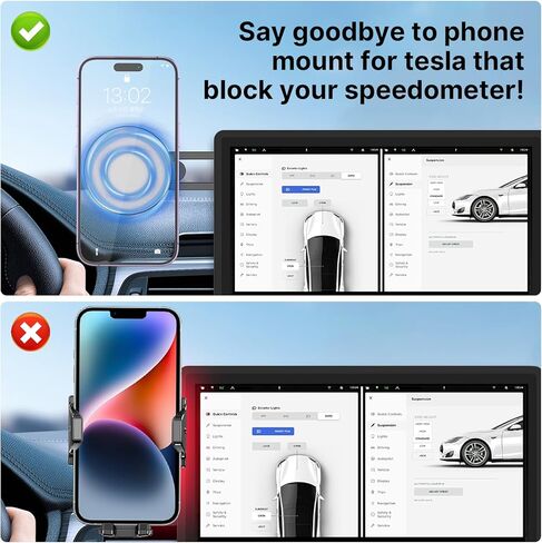 حامل موبايل مغناطيسي قوي من يولانزي، حامل سيارة ماج سيف لسيارة تيسلا موديل 3 موديل Y، حامل موبايل مخفي قابل للطي من الالومنيوم لايفون 14 13 12 برو ماكس بلس ميني وحافظة ماج سيف in Kuwait