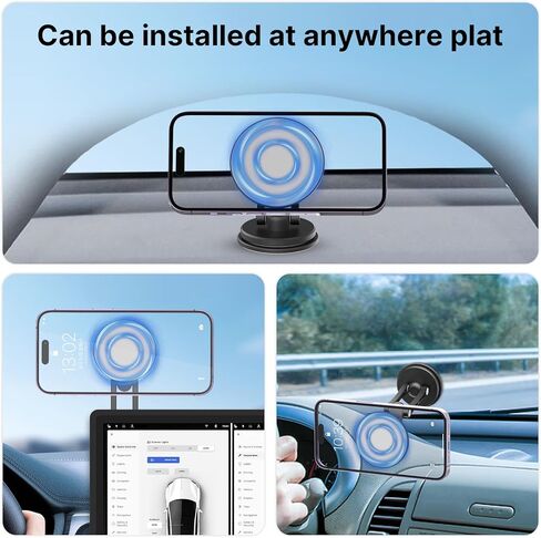 حامل موبايل مغناطيسي قوي من يولانزي، حامل سيارة ماج سيف لسيارة تيسلا موديل 3 موديل Y، حامل موبايل مخفي قابل للطي من الالومنيوم لايفون 14 13 12 برو ماكس بلس ميني وحافظة ماج سيف in Kuwait