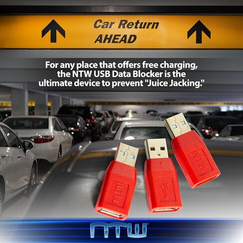 شاحن USB NTW USB-A إلى USB-C لحظر البيانات / محول USB للشحن الآمن، واقي USB لمنع مزامنة البيانات / الحماية من مقبس العصير / محول الشحن فقط - NUSBC-KDL2-RD (2PK) in Kuwait