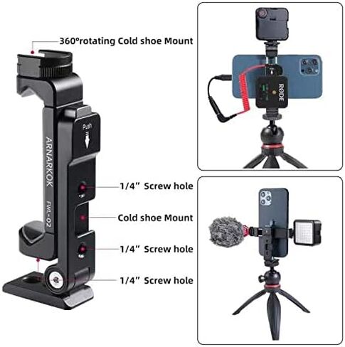 ارناركوك حامل ثلاثي القوائم معدني خفيف الوزن مع حذاء بارد قابل للدوران متوافق مع ايفون 11 و12 و13 برو ماكس وحامل جوال ثلاثي القوائم مع برغي اركا سويس 1/4 انش ومدونات الفيديو in Kuwait