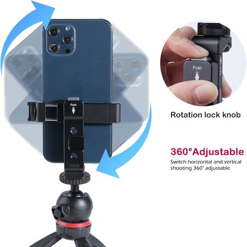 ارناركوك حامل ثلاثي القوائم معدني خفيف الوزن مع حذاء بارد قابل للدوران متوافق مع ايفون 11 و12 و13 برو ماكس وحامل جوال ثلاثي القوائم مع برغي اركا سويس 1/4 انش ومدونات الفيديو in Kuwait