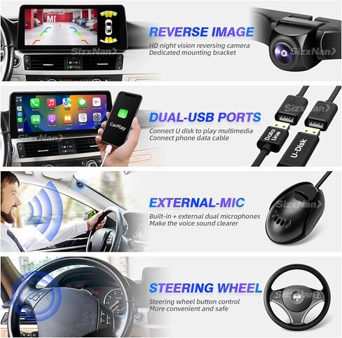 SizxNanv 12.3 Inch Android 11 Radio Compatible with Wireless Carplay Android Auto Navigation GPS WiFi 8 Core 4GB RAM 64GB ROM 1920X720 Touchscreen Head Unit for BMW 3/5 Series E60 E63 E64 E90 E92 CCC in Kuwait