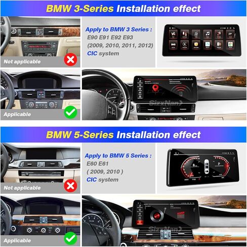 SizxNanv 12.3 Inch Android 11 Radio Compatible with Wireless Carplay Android Auto Navigation GPS WiFi 8 Core 4GB RAM 64GB ROM 1920X720 Touchscreen Head Unit for BMW 3/5 Series E60 E63 E64 E90 E92 CCC in Kuwait
