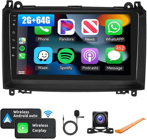 2+32G Android Car Stereo for Mercedes Benz W169 W245 B160 B170 B180 B200 W639 Vito Viano W906 Sprinter with Wireless Carplay Android Auto, 9" Touchscreen Bluetooth Car Radio with HiFi WiFi GPS Camera in Saudi Arabia