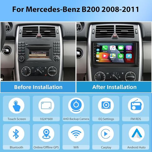 2+32G Android Car Stereo for Mercedes Benz W169 W245 B160 B170 B180 B200 W639 Vito Viano W906 Sprinter with Wireless Carplay Android Auto, 9" Touchscreen Bluetooth Car Radio with HiFi WiFi GPS Camera in Saudi Arabia