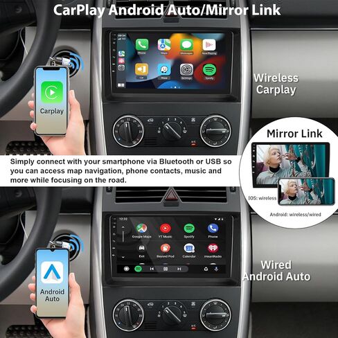 2+32G Android Car Stereo for Mercedes Benz W169 W245 B160 B170 B180 B200 W639 Vito Viano W906 Sprinter with Wireless Carplay Android Auto, 9" Touchscreen Bluetooth Car Radio with HiFi WiFi GPS Camera in Saudi Arabia