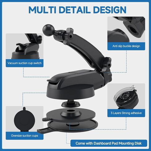 DOKOJU 𝟐𝟎𝟐𝟑 𝐍𝐞𝐰 قاعدة تثبيت على شكل كأس شفط - ذراع مشبك يدور بحرية 360 درجة، وصلة كروية عالمية 0.67 بوصة مع قرص وسادة لاصق لاصق، حامل هاتف السيارة للوحة القيادة/الزجاج الأمامي/نظام تحديد المواقع/الطاولة in Kuwait