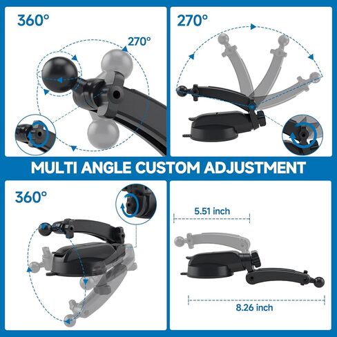 DOKOJU 𝟐𝟎𝟐𝟑 𝐍𝐞𝐰 قاعدة تثبيت على شكل كأس شفط - ذراع مشبك يدور بحرية 360 درجة، وصلة كروية عالمية 0.67 بوصة مع قرص وسادة لاصق لاصق، حامل هاتف السيارة للوحة القيادة/الزجاج الأمامي/نظام تحديد المواقع/الطاولة in Kuwait