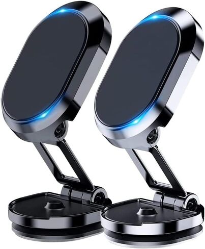 DAFUZ 2 Pack Alloy Folding Magnetic Car Phone Holder,360° Rotation Magnetic Cell Phone Holder for Car, [Super Strong Magnet] for All Smartphone (Black+Silver) in Kuwait