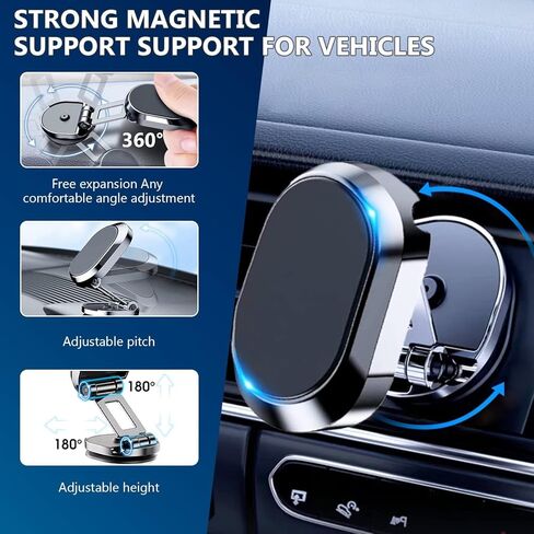 DAFUZ 2 Pack Alloy Folding Magnetic Car Phone Holder,360° Rotation Magnetic Cell Phone Holder for Car, [Super Strong Magnet] for All Smartphone (Black+Silver) in Kuwait