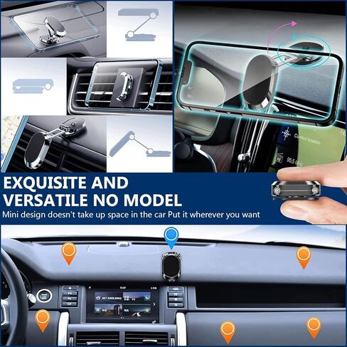 DAFUZ 2 Pack Alloy Folding Magnetic Car Phone Holder,360° Rotation Magnetic Cell Phone Holder for Car, [Super Strong Magnet] for All Smartphone (Black+Silver) in Kuwait