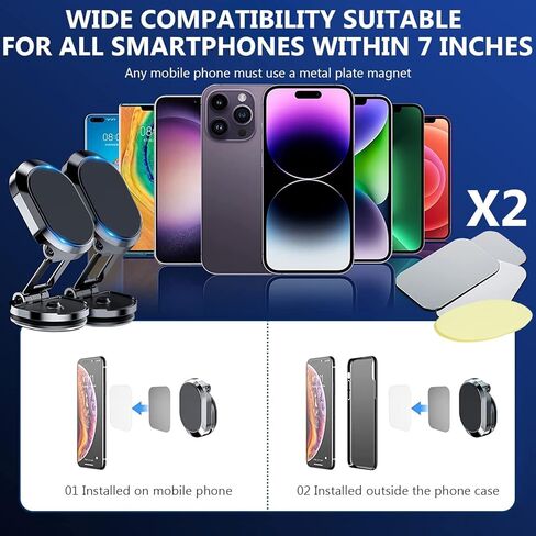 DAFUZ 2 Pack Alloy Folding Magnetic Car Phone Holder,360° Rotation Magnetic Cell Phone Holder for Car, [Super Strong Magnet] for All Smartphone (Black+Silver) in Kuwait