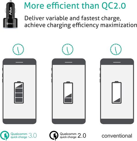 شاحن سيارة Ailun Qualcomm Quick Charge 3.0 محول سريع مزدوج USB منفذ 35 وات لهاتف iPhone 14 13 11 12 Pro Max X Xs XR SE 2020 Galaxy s20+ S20Ultra، أسود أزرق in Kuwait