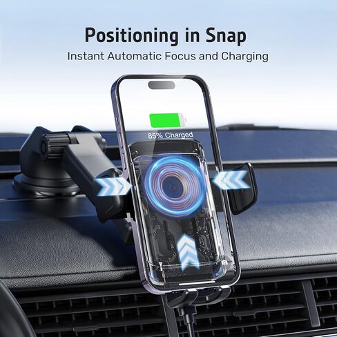 الكسوم حامل شاحن سيارة لاسلكي مع حساس كهرومغناطيسي، 15 واط كيو اي سمارت اوتوماتيك للسيارة شاحن لاسلكي لفتحة التهوية والتابلوه والمزيد in Kuwait