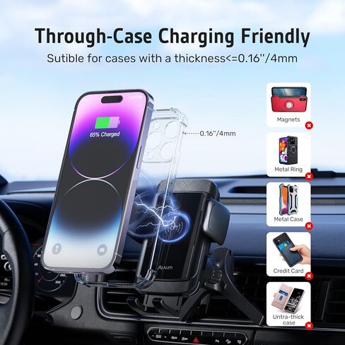 الكسوم حامل شاحن سيارة لاسلكي مع حساس كهرومغناطيسي، 15 واط كيو اي سمارت اوتوماتيك للسيارة شاحن لاسلكي لفتحة التهوية والتابلوه والمزيد in Kuwait