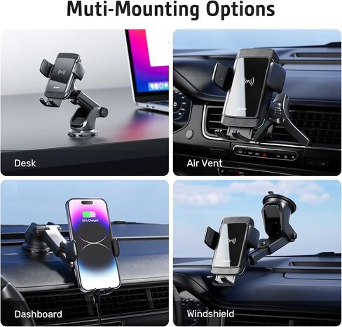 الكسوم حامل شاحن سيارة لاسلكي مع حساس كهرومغناطيسي، 15 واط كيو اي سمارت اوتوماتيك للسيارة شاحن لاسلكي لفتحة التهوية والتابلوه والمزيد in Kuwait