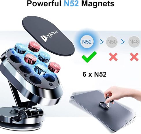 حامل هاتف مغناطيسي للسيارة [6 مغناطيسات قوية] حامل هاتف مغناطيسي قابل للطي من خليط معدني للسيارة، دوران 360 درجة، حامل هاتف على لوحة القيادة متوافق مع جميع هواتف iPhone in Kuwait